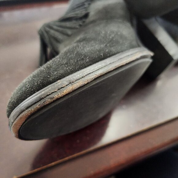 Joie Black Suede Fringe Ankle Boots Block Heel Women Size 39.5 8.5 Slip On - Picture 15 of 15